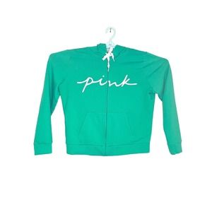 PINK by Victoria's Secret Full Zip Fleece Hoodie in Green Size Large